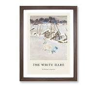White Hare Vol.2 By Bruno Liljefors Exhibition Museum Painting Framed Print | A2 Walnut Framed Wall Art | Ready to Hang | Modern Animal Picture | Living Room Bedroom Lounge Office