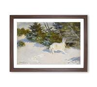 White Hare Vol.3 by Bruno Liljefors Framed Print | A2 Walnut Framed Wall Art | Ready to Hang | Modern Animal Picture | Living Room Bedroom Lounge Office