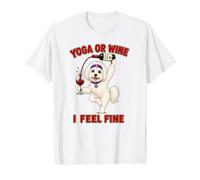 White Havanese Yoga or Wine I Feel Fine - DIGOR Funny Value Graphic T-Shirt, Men, White, L