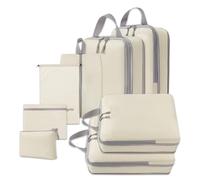 White Hawk 8-Pcs Compression Packing Cubes for Suitcases - Waterproof Diamond Polyester, No Mesh, Space-Saving Luggage Organiser, Travel Bags for Suitcases, Backpacks & Carry-Ons (Beige)