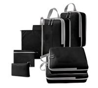 White Hawk 8-Pcs Compression Packing Cubes for Suitcases - Waterproof Diamond Polyester, No Mesh, Space-Saving Luggage Organiser, Travel Bags for Suitcases, Backpacks & Carry-Ons