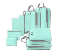 White Hawk 8-Pcs Compression Packing Cubes for Suitcases - Waterproof Diamond Polyester, No Mesh, Space-Saving Luggage Organiser, Travel Bags for Suitcases, Backpacks & Carry-Ons (Aqua)