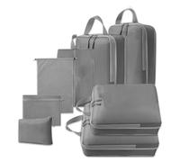 White Hawk 8-Pcs Compression Packing Cubes for Suitcases - Waterproof Diamond Polyester, No Mesh, Space-Saving Luggage Organiser, Travel Bags for Suitcases, Backpacks & Carry-Ons (Gray)