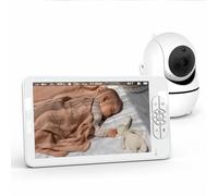 White Hawk Baby Monitor with Camera and Night Vision, 1080P HD Baby Monitor with 7" LCD Screen, VOX Mode, 2-Way Audio, Split Screen, Feeding Alarm, Temperature Alert, 8 Lullabies, 4000mAh Battery