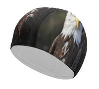 White Head Eagle Bathing Cap High Elasticity Swimming Caps Fit Both Long Hair Short Hair Comfortable Large Shower Cap for Drag Reduction and Hair Protection
