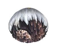 White Head Eagle Print Shower Cap, Lined Shower Cap For Women Reusable, Double Layer Waterproof Bath Cap