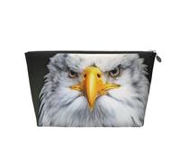 White Head Eagle Printed Leather Travel Toiletry Makeup Bag with Silver Zipper for Women on the Go