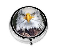 White Head Eagle This Small, Round Pill Box is a Portable Travel Medicine Organizer with Three compartments for Storing Daily medications.