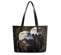 White Head Eagle Tote Bag Large Soft Leather Purse with Zipper Lightweight Ladies Shoulder Handbag