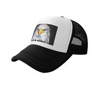 White Head Eagle Trucker Hat Black: Fashionable Adult Mesh Baseball Cap, Daily Outdoor Activities, Travel Use/