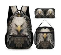 White Headed Eagle Book Pack Set with Lunch Tote and Pencil Case for Kids Age 9, Bird Theme School Bag 3 Piece Set Year 3-5 for Girls Weekend Adventures Sports Practice and Family Travel