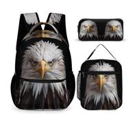 White Headed Eagle School Backpack 3 Piece Set for Boys Age 6, Bird Theme Book Pack School Supplies Bundle Year 5-7 for Young Learners Outdoor Learning Family Trips and Weekend Adventures