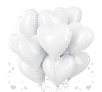 White Heart Foil Balloon Set - 12 Pieces, 18-Inch Large Matt Shape Helium Balloons for Weddings, Birthdays, Baby Showers, Bridal, Valentine’s Parties