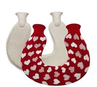 (White heart on red background) U-shaped Hot Water Bottle For Neck And Shoulder, Warmer Rubber Hot