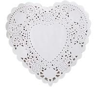 white Heart Paper Doilies - 8 inch Lace Round Paper Doilies - Disposable Paper Placemats - for Wedding, Birthday, Cakes, Desserts, Tableware Food Decoration, Pack of 100