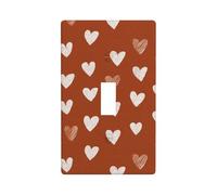 White Hearts On Brown Light Switch Cover Decorative Single Toggle 1 Gang Wall Plate for Kitchen Farmhouse Bedroom Bathroom Art Decor