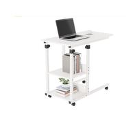 (White) Height Adjustable Mobile Rolling side table