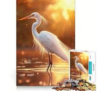 White Heron at Sunset Adults 1000 Piece Jigsaw Puzzle Memory Fun Game Clean Cut Sturdy Components Unique Gift for Stress Relief (38x52cm)