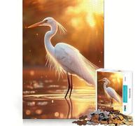 White Heron at Sunset Jigsaw Puzzles 1000 Pieces Focus Boost Fun Laser Cut for Flawless Fit Bonding Activity for Loved Ones (50x75cm)