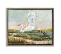 White Heron Flying Nature, 16 x 20 Inch Canvas in Floater Frame