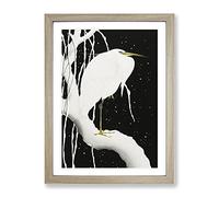 White Heron In The Snow By Ohara Koson Asian Japanese Framed Print | A4 Oak Framed Wall Art | Ready to Hang | Asian Animal Picture | Living Room Bedroom Lounge Office