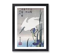 White Heron & Irises By Utagawa Hiroshige Asian Japanese Framed Print | A2 Black Framed Wall Art | Ready to Hang | Asian Animal Picture | Living Room Bedroom Lounge Office