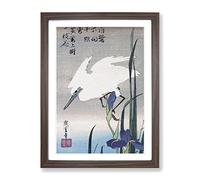 White Heron & Irises By Utagawa Hiroshige Asian Japanese Framed Print | A2 Walnut Framed Wall Art | Ready to Hang | Asian Animal Picture | Living Room Bedroom Lounge Office