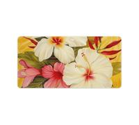 White Hibiscus Flower Gaming Mouse Mat Large Desk Pad 24 X 12 Inches Non-Slip Rubber Extended Computer Mat Desktop Protector Pad with Stitched Edge for Office Home Keyboard