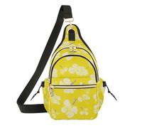 White Hibiscus Flowers Yellow Crossbody Shoulder Bag, Polyester Sling Pack with Magnetic Front Pocket and Adjustable Strap