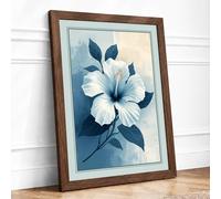 White Hibiscus in Bloom Botanical Framed Wall Art Print A4 Walnut | Ready to Hang, Premium Gi Paper, Fade-Resistant Inks, Securely Packaged, UK Made