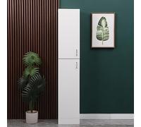 White High Gloss Slim Tallboy Cupboard - Modern Freestanding Storage Unit with Shelves & Door for Bathroom Home Office Living Room - Narrow Corner Bookcase Solution