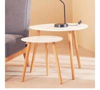 White High Gloss Top Nest of 2 Tables with Natural Wood Legs | Nostra