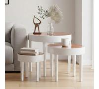 White High Gloss Wooden Frame Nest of 3 Table with Pear Wood Effect Top | Moritz