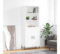 White Highboard 69.5x34x180 cm Engineered Wood, Metal Legs, 2-Door Storage Tall
