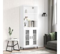 White Highboard Cabinet 69.5x34x180cm Engineered Wood, Metal Feet, 2 Glass Doors