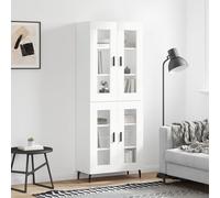White Highboard Cabinet 69.5x34x180cm Engineered Wood with Metal & Glass 2 Doors