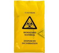 White Hinge 25 Count Yellow Biohazard Resistant Clinical Waste Bags - 35cm x 20cm Rectangular Self Seal Disposal Bags
