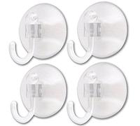 White Hinge 4x Window Tile Suction Cup Hooks - Clear/Plastic Removable Hanging Bathroom Pegs