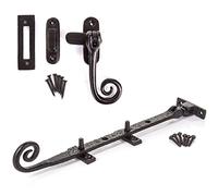 White Hinge Black Cast Iron Window Stay 10" Monkey Tail Curly End Casement Fastener Antique