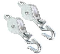 White Hinge Limited 2x Galvanised Washing Line Pulleys & Hooks - Heavy Duty Clothes Dryer Cord Winch Wheel