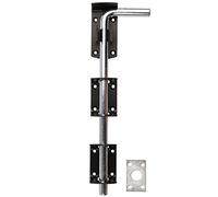 White Hinge Limited Gate Drop Bolt & Brackets - Heavy Duty Garage Door/Drive/Stable Bar - 12" Long