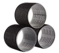 White Hinge Limited Large Hair Rollers X3 Self Grip 60mm Hook and Loop Curlers Black and Grey