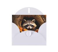 White Holiday greeting check blank card and pearl beautiful blank note block VVXBHGR Raccoon in The Fall Tree Hole Pattern