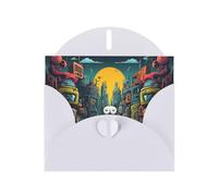 White Holiday greeting check blank card and pearl beautiful blank note block VVXBHGR The mechanical city with red figures Pattern