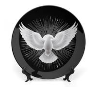 White Holy Spirit Dove Ceramic Decorative Plates for Display Ornaments with Stand for Kitchen Home Decor 7inch