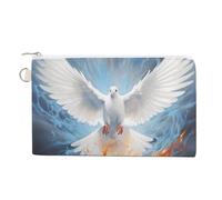 White Holy Spirit Dove Coin Purse Fashion Canvas Pouch Portable Wallet Makeup Bag for Men Women