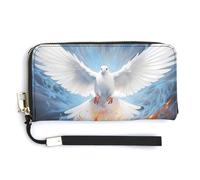 White Holy Spirit Dove Leather Wallet Fashion Purse Long Pouch with Wrist Strap for Men Women