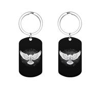 White Holy Spirit Dove Personalized Metal Key Tags with Labels Keychain Stainless Steel Key Rings Signs