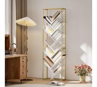 HOMCOM 10 Tier Tree Bookshelf Industrial Tall Bookcase Rustic Brown Black - White and gold - 50W x 24D x 170H cm - 1