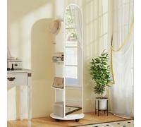 HOMCOM 2-in-1 Full Length Mirror with Shelves, 4 Wheels in White HOMCOM White